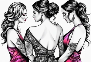 Mother with three daughters, faces turned away tattoo idea