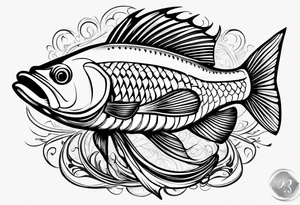 tribal bass fish, its tail turns into a fishing hook tattoo idea