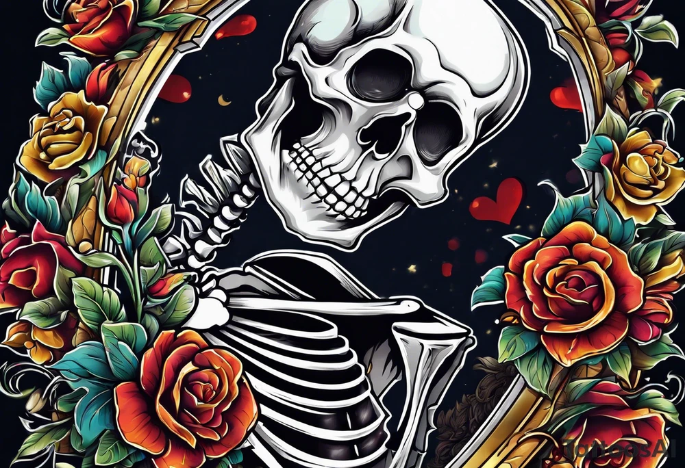 skeleton getting out of coffin tattoo idea