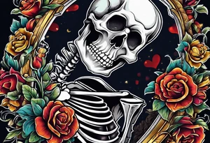 skeleton getting out of coffin tattoo idea
