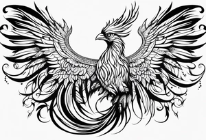 tribal pheonix with long tail curling tattoo idea