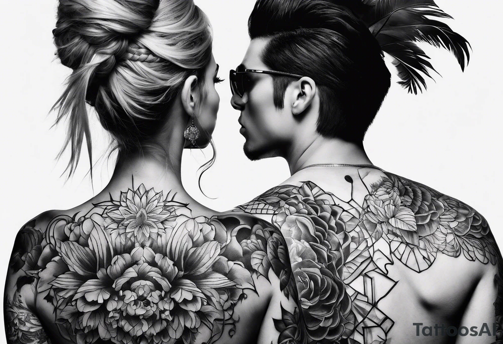 2 black shadows of people standing over 2 dead siloets tattoo idea