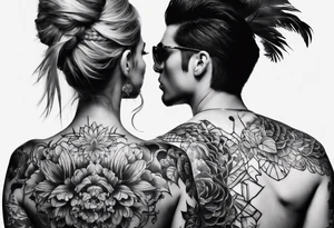2 black shadows of people standing over 2 dead siloets tattoo idea