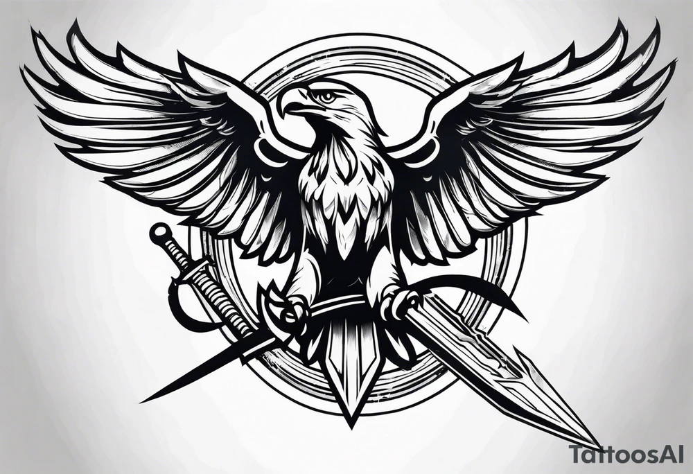 Eagle flying with sword in its claws tattoo idea