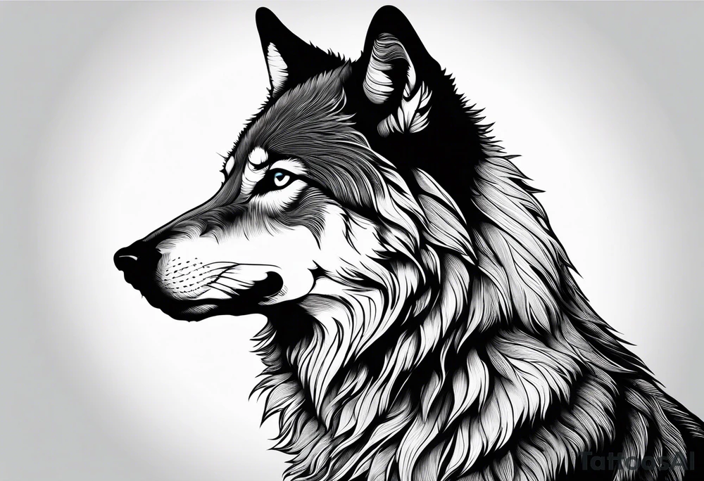 strength, small, sitting young wolf, elegant, sun, lenghty tattoo idea