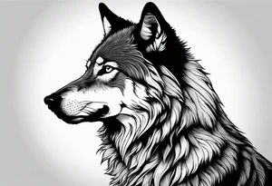 strength, small, sitting young wolf, elegant, sun, lenghty tattoo idea