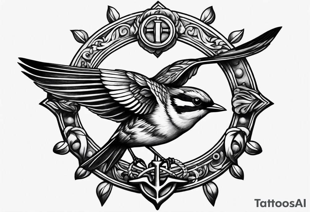 Anchor sparrow cross eye tattoo idea