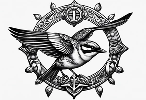 Anchor sparrow cross eye tattoo idea