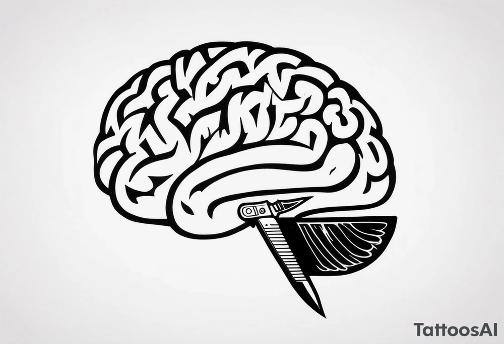 a knife through a brain discipline words tattoo idea