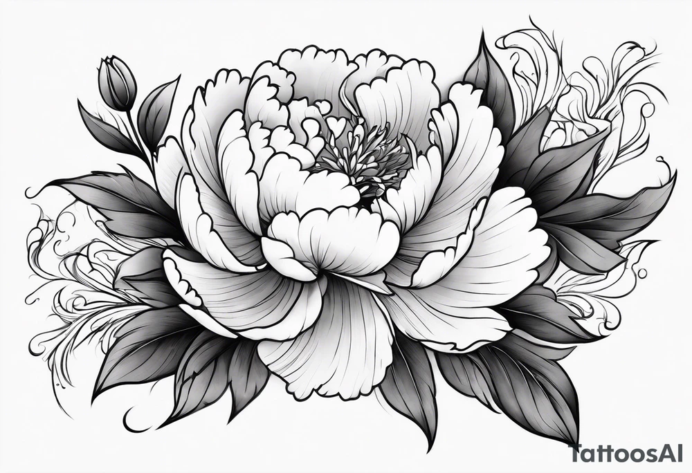 peony flowers in the waves tattoo idea