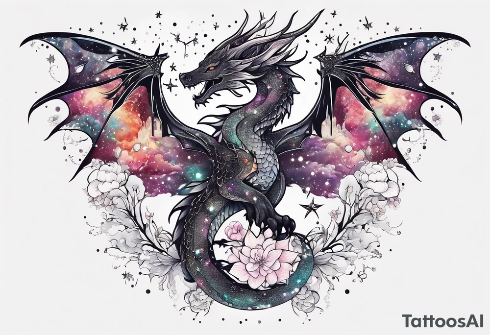 Constellation, wing , snow , cross , dragon female japan kawaii , flower tattoo idea
