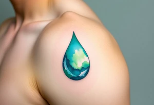 A teardrop with a watercolor effect in shades of turquoise and green, symbolizing renewal and the washing away of pain tattoo idea