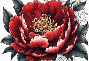 Red peony with small rabbit tattoo idea