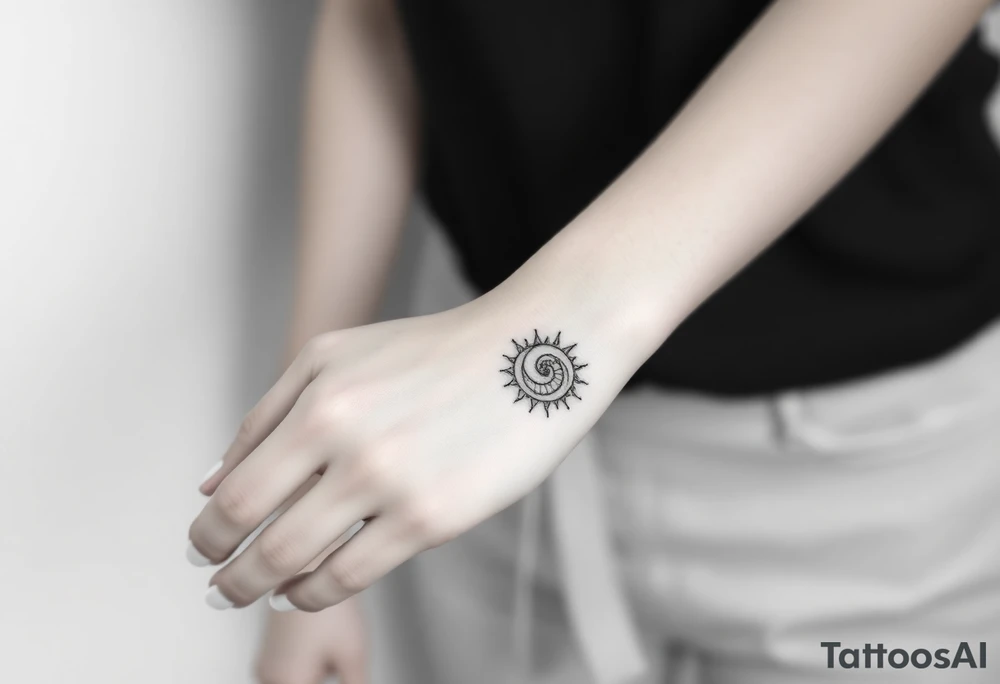 Fibonacci spiral shell sun tattoo idea