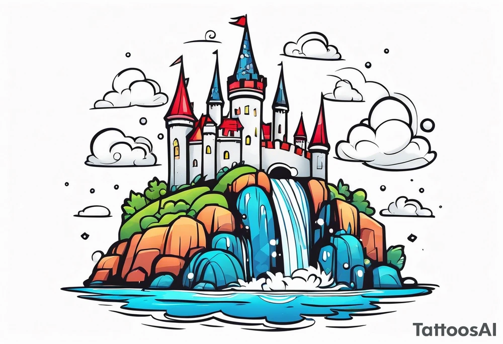 a castle floating on a small crystal tattoo idea