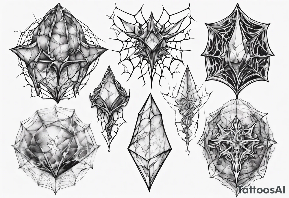 Shattered crystal chalice tangled spiderweb dragon scales tattoo idea