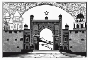 israel town gate vector tattoo idea