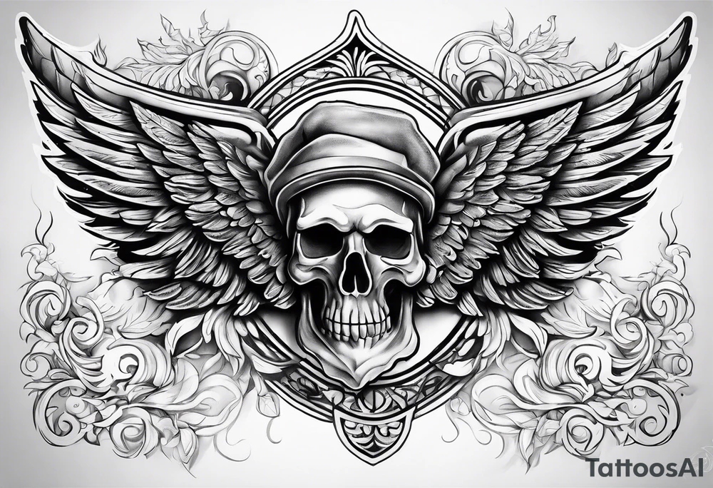 The word Glenn on a banner with angel Wings tattoo idea