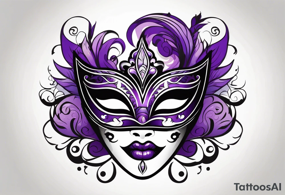 Unhappy Masquerade mask that is purple and black  with smoke tattoo idea
