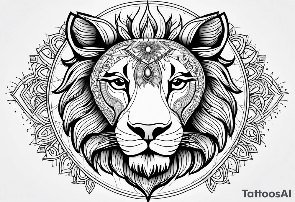 Lion sun evil eye tattoo idea