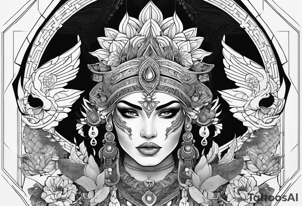 kali ma, alien goddess, valkrye, aries, pirate, divine feminine, zenza resonance, pachamama, lotus azul, blank panther, eagle, skull, 5D, nueva gaya, dna 12 tattoo idea