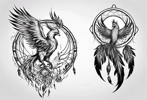 Fire Phoenix flying out of dream catcher tattoo idea