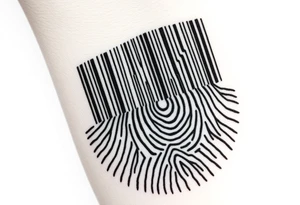 A barcode seamlessly merging into a fingerprint, symbolizing love that is unique and irreplaceable. tattoo idea