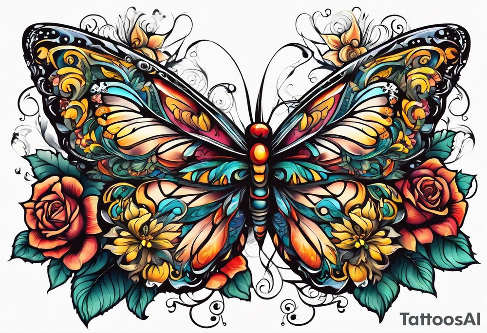 animal butterfly , flower rose, sunflower, tattoo idea