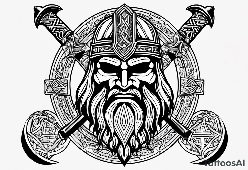 Valhalla sword shield axe Valknut tattoo idea
