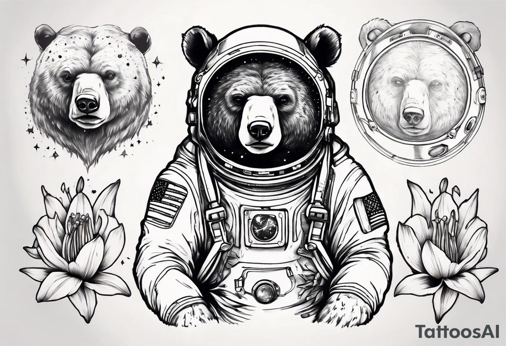 bear astronaut Lily galaxy tattoo idea
