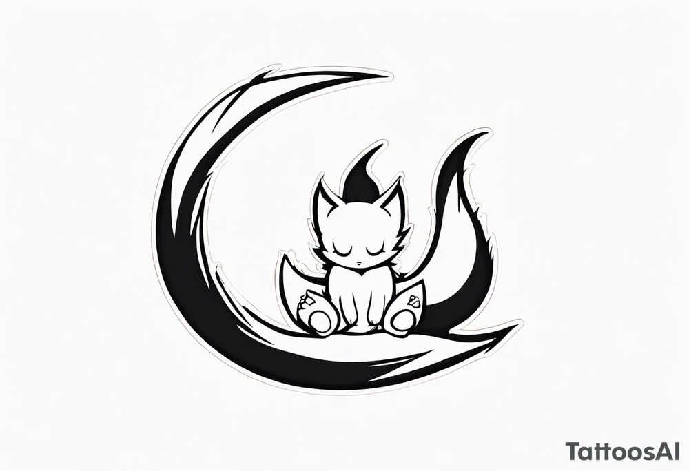 A fairy with a tail inspired by the logo of the show called Fairy Tail in a fetal position leaning in tattoo idea