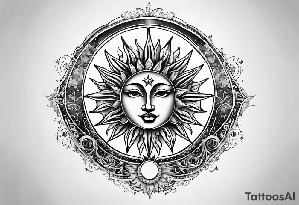Sun and moon sternum tattoo idea