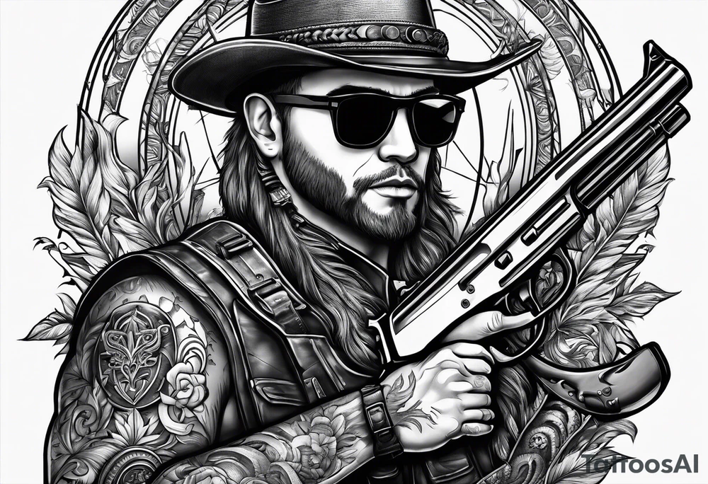 capricorn with sunglasses and shotgun tattoo idea