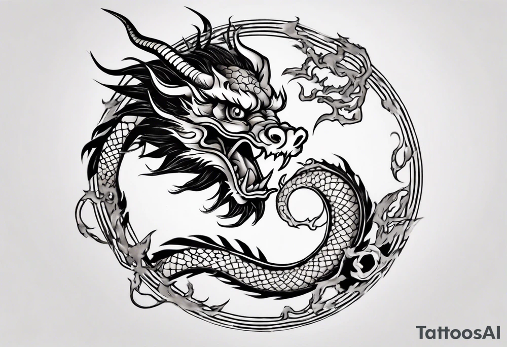 Chinese dragon in a circular shape with "02.03" written on its skin tattoo idea