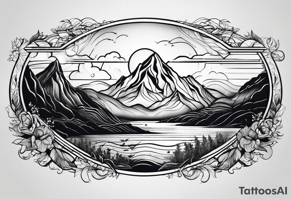 Sun, sea, mountain tattoo idea