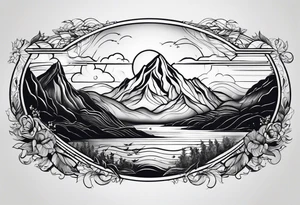 Sun, sea, mountain tattoo idea
