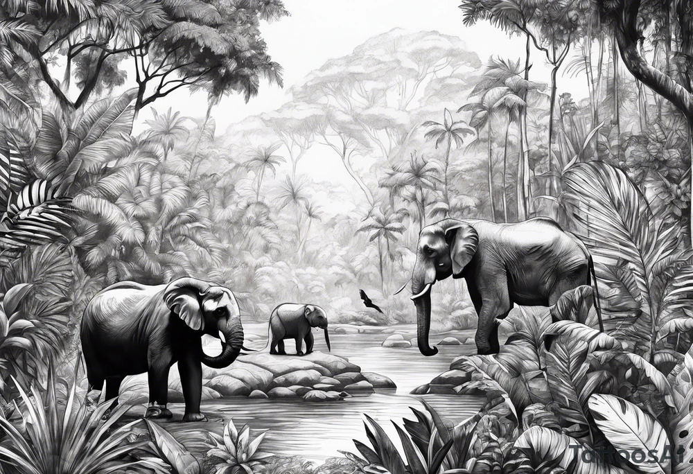 Jungle rainforest with animals canvas tattoo idea