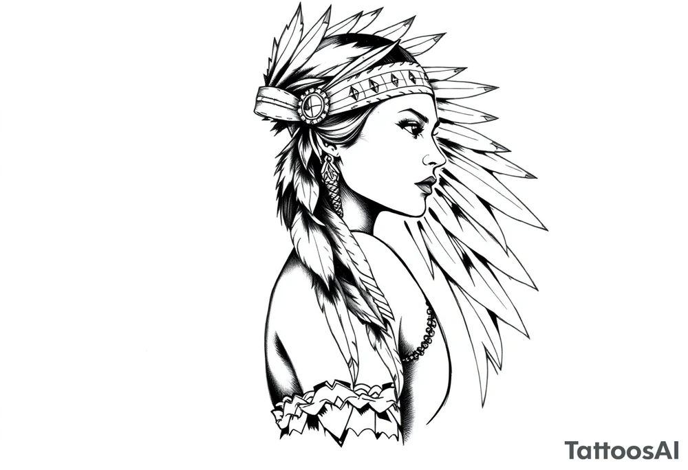 Female Native American side pose tattoo idea