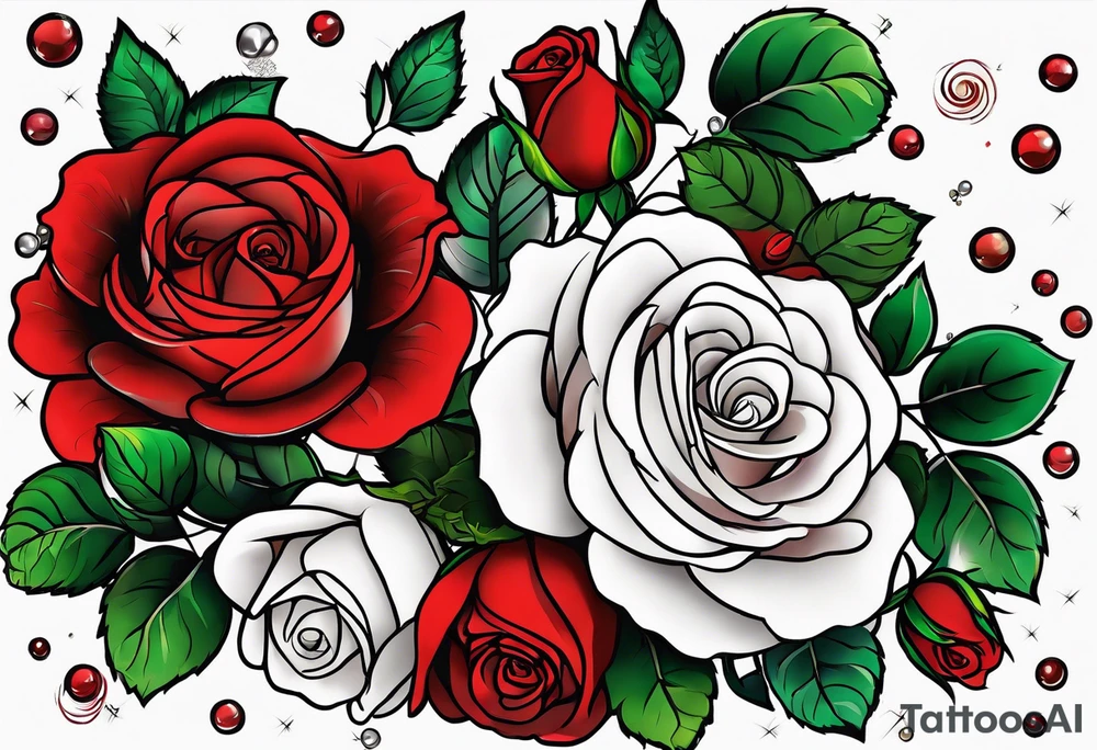 Red roses with pearls tattoo idea