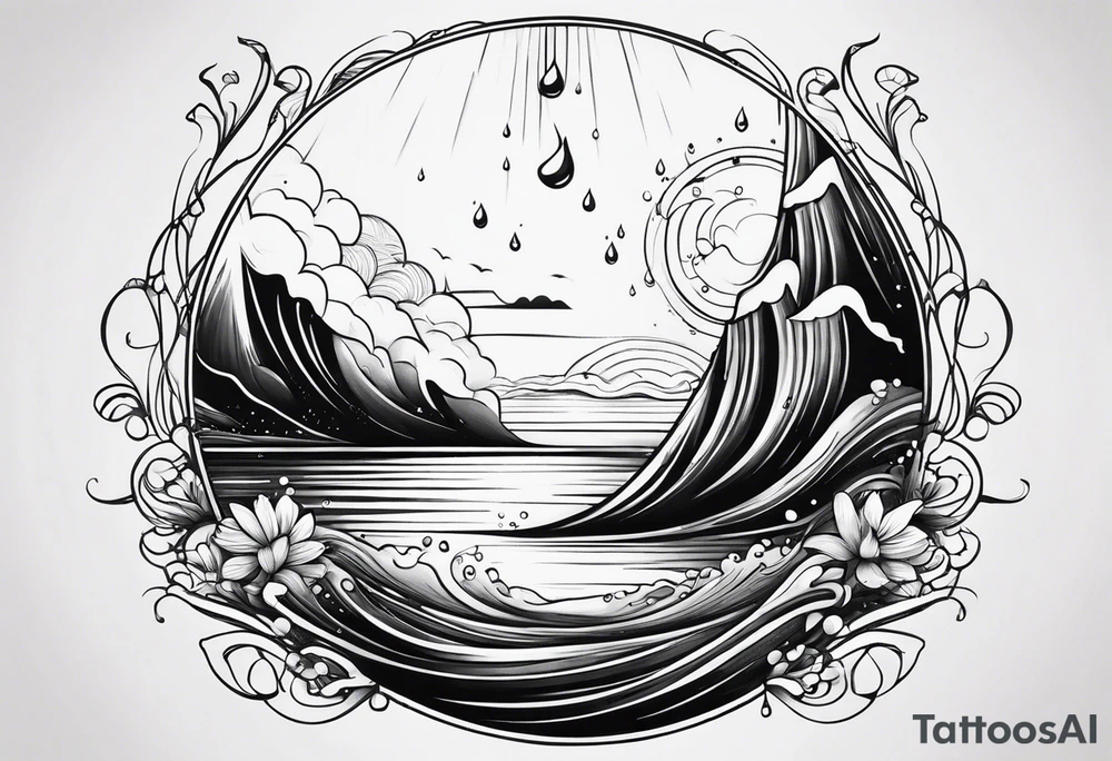 water drop falling into calm ocean tattoo idea