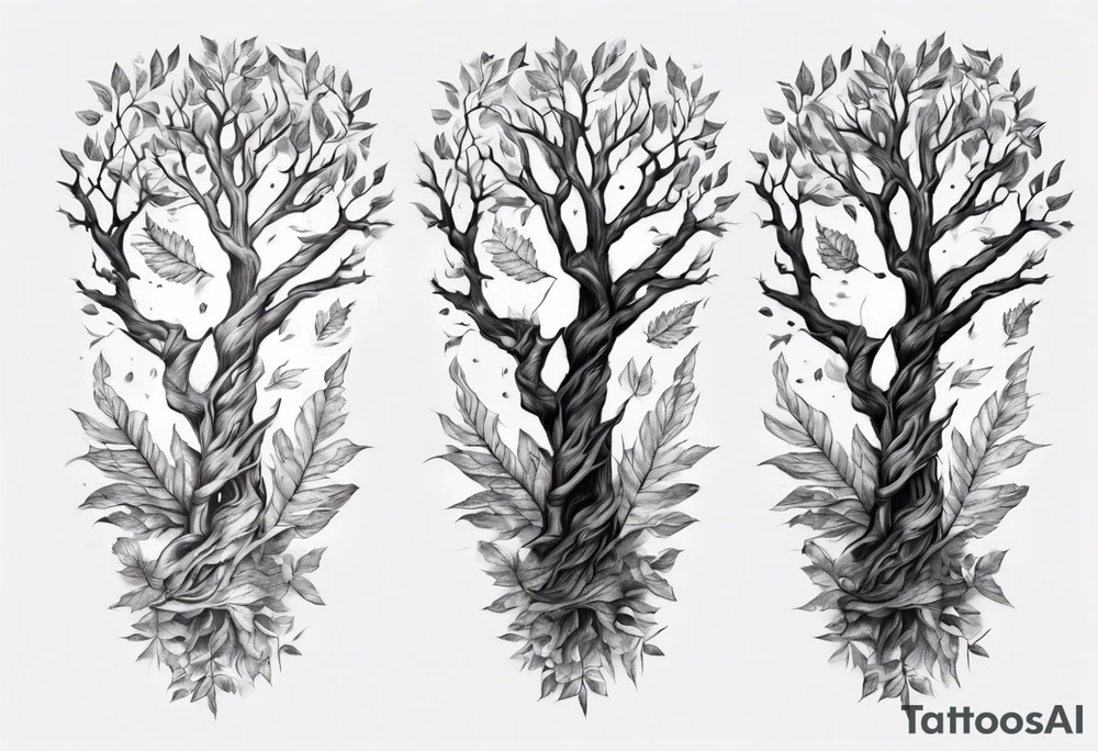 Double tree forearm alive with leaves tattoo idea