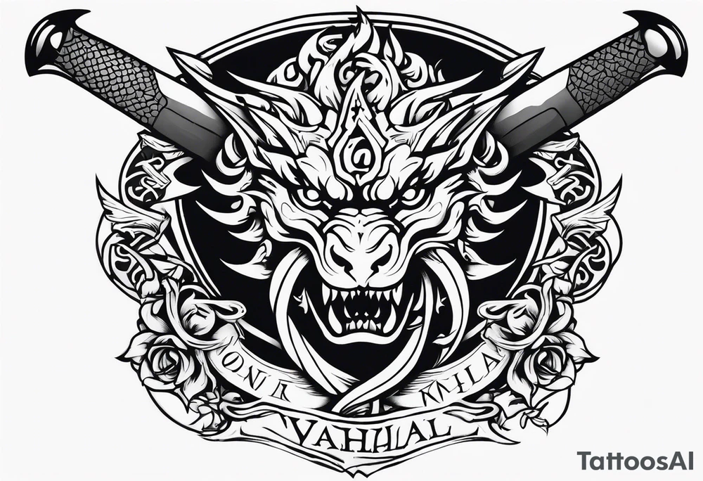Valhalla death 
prayer sword dragon head axe tattoo idea