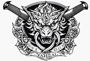 Valhalla death 
prayer sword dragon head axe tattoo idea