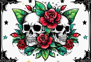 neck tattoo stencil about pain and struggle in new school or polka trash style with funny happy skulls tattoo idea