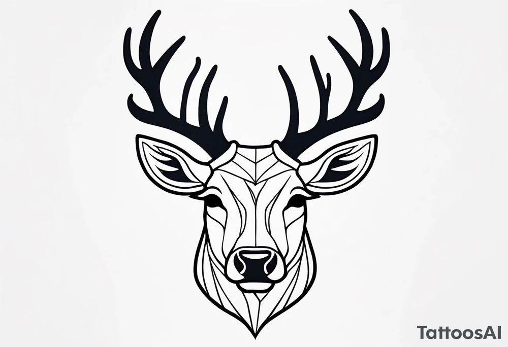 back tattoo of a front view reindeer with half a face tattoo idea