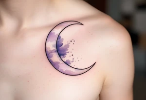 Sofinka nestled within a crescent moon, shaded in light silver and pastel violet. tattoo idea