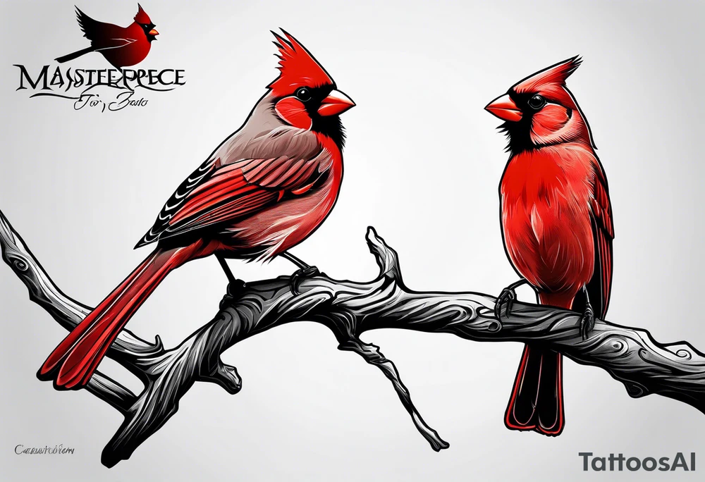 red cardinal on a lone tree branch tattoo idea