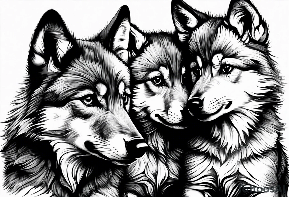 2 wolf cubs adoring and cute (one female, one male) tattoo idea