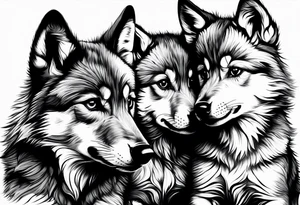 2 wolf cubs adoring and cute (one female, one male) tattoo idea