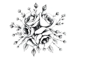 vintage bouquet of wild roses and meadow flowers with morning dew tattoo idea